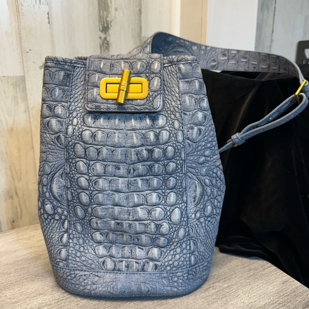 Brahmin Maddie Light Denim Tetra Blue Sling Bag & matching Veronica Wallet